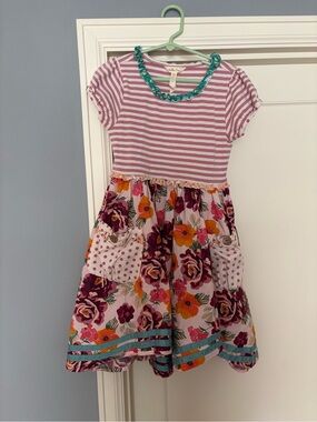 Matilda Jane Pink Stripe & Floral Pocket Dress with Turquoise Trim